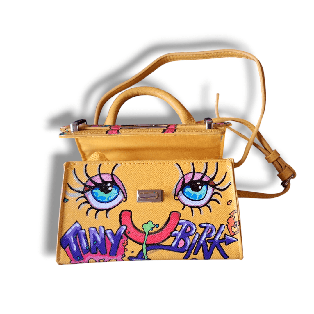 Bolso pintado estilo Birkin amarillo urban graffiti - Ropa pintada a mano en Pezojos