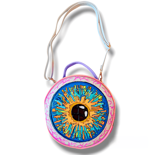 Bolso redondo pintado a mano "Rave Eye" - Ropa pintada a mano en Pezojos