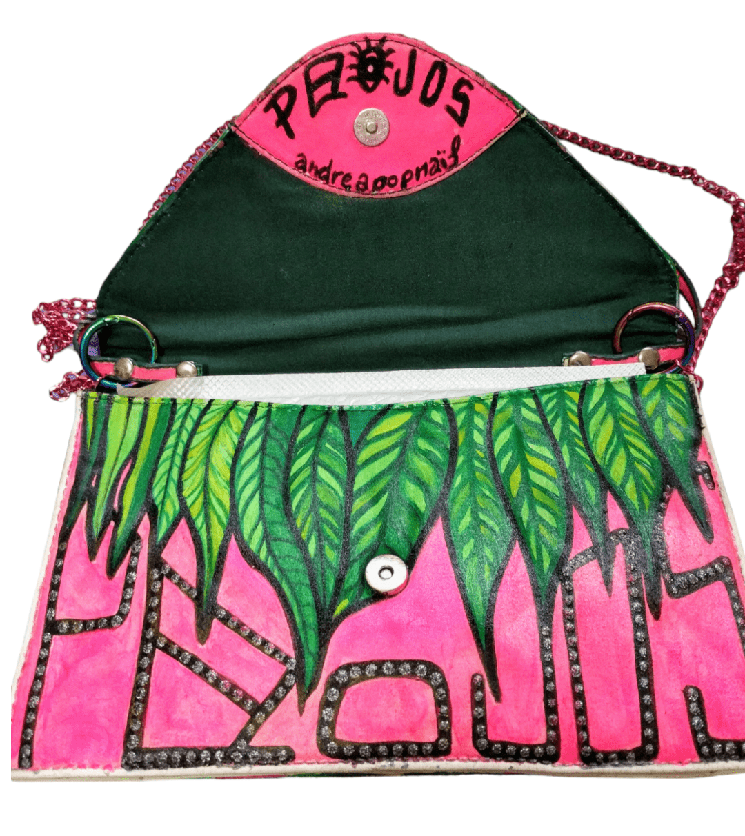 Bolso tipo sobre pintado a mano: Flor hawaiana en rosa neón - Ropa pintada a mano en Pezojos