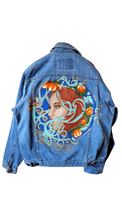 Chaqueta denim pintada a mano Ginger Garden - Ropa pintada a mano en Pezojos