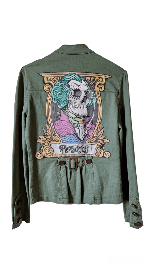 Chaqueta denim vintage pintada Skull president - Ropa pintada a mano en Pezojos