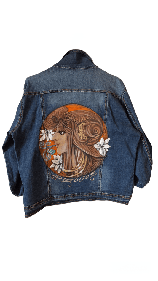 Chaqueta vaquera pintada a mano · Belle Noveu (Talla M) - Ropa pintada a mano en Pezojos