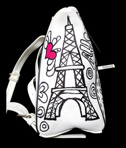 Mochila blanca pintada street art y Sketch - Ropa pintada a mano en Pezojos