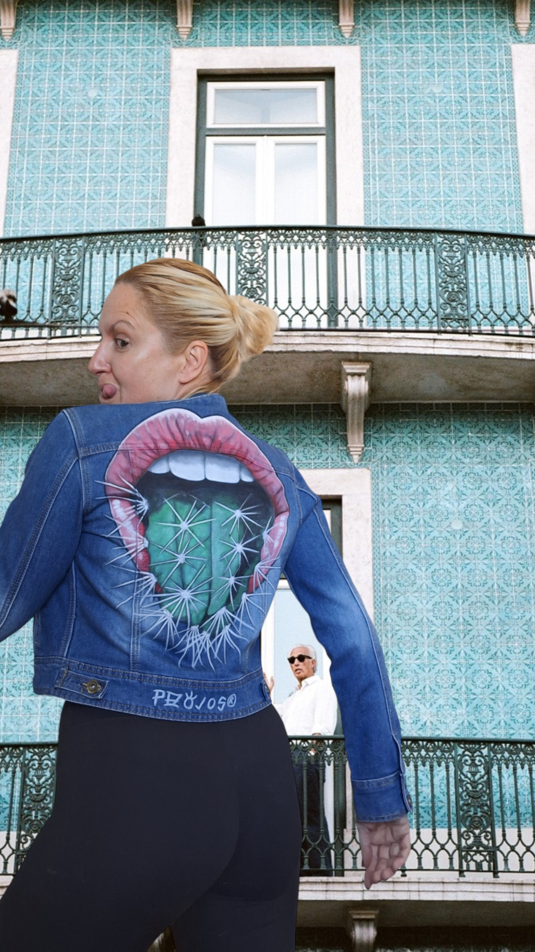 Chaqueta denim pintada Boca cactus