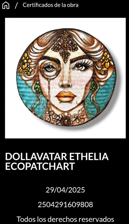 Dollavatar ETHELIA Ecopatch Art | Pieza Única | Parche Arte Textil Pintado a Mano