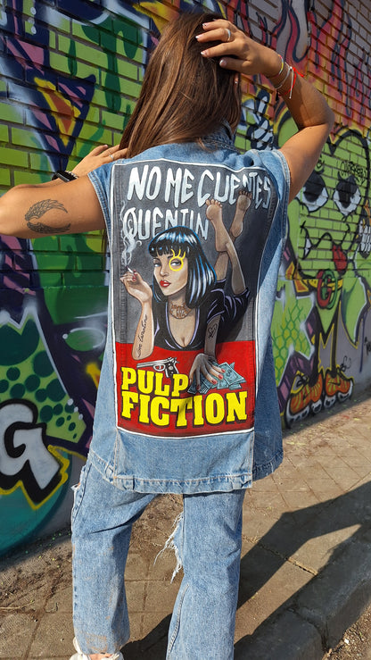 Chaleco denim pintado a mano  Pulp Fiction