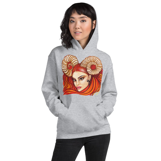 Sudadera con capucha unisex Dollavatar Zodiaco Aries - Ropa pintada a mano en Pezojos